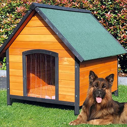 zooprinz Premium Hundehütte Luna - aus wetterfestem Vollholz, Dach zum Öffnen und Lamellentür - ideal für draußen - mit natürlichen Farbe gestrichen - 2 Größen zur Wahl -Hundehaus Hundehütte (XXL)