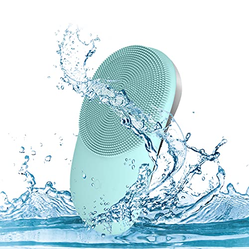 Gesichtsreinigungsbürste, Silikon-Gesichtsschrubber – Wasserdichter Ultraschall-vibrierender Gesichtsreiniger, USB-wiederaufladbares Gesichtsmassagegerät für Tiefenreinigung, Peeling, Mitesserentfernung, Anti-Aging (grün)