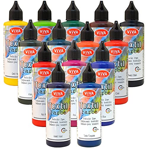 Viva Decor® Fabric dye Textilfarbe Set 14 x 90 ml (Komplett) Tie dye, Färbemittel Textilien, Stofffarben Waschfest, Textilfarbe Batikfarben waschmaschinenfest für Kinder und Erwachsene