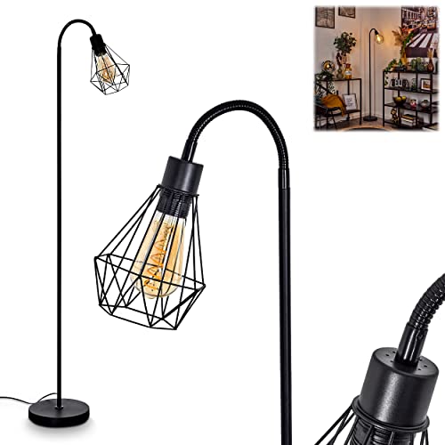 Stehleuchte Baguio, moderne Stehlampe aus Metall in Schwarz im Retro-Design, Standlampe mit Fußschalter am Kabel und Schirm in Gitter-Optik, Lichteffekt, Ø 15 cm, 1-flammig, 1 x E27 max. 40 Watt