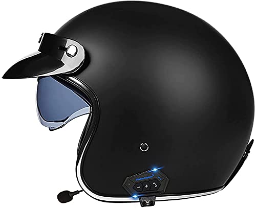 ZLYJ Open Face Motorradhelm Klappbare Sonnenblende ECE-Zugelassener Motorrad-Crash-Jet-Helm Mit Bluetooth-Mikrofon Roller 3/4 Halbhelm E,XL(61-62cm)