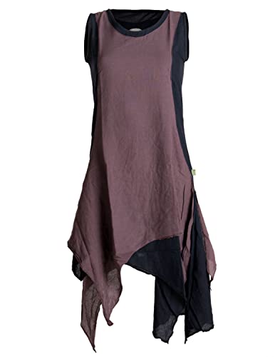 Vishes - Alternative Bekleidung - Ärmelloses Zipfeliges Lagenlook Kleid/Tunika aus handgewebter Baumwolle schwarz-braun 36