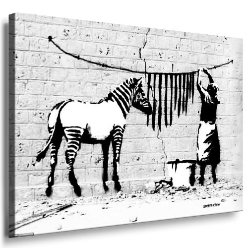 Fotoleinwand24 - Banksy Graffiti Art Washed Zebra / AA0138 / Bild auf Keilrahmen/Weiß / 150x100 cm