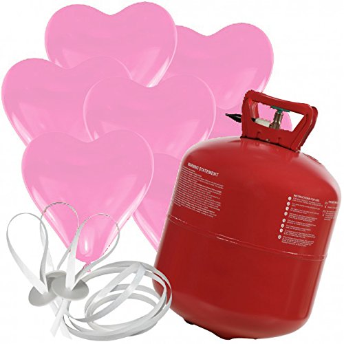 doriantrade.de 50 Herz Luftballons freie Farbwahl mit Helium Ballon Gas Hochzeit Valentinstag Komplettset (Rosa)