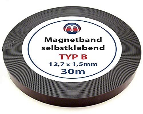 Magnetband Magnetstreifen selbstklebend mit Premium-Kleber - 1,5mm x 12,7mm x 30m - Magnetisierung TYP B