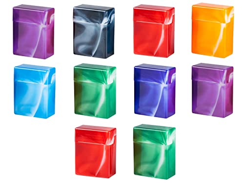 Zigarettenbox XXL für 30 Zigaretten Etui Kunststoff marmoriert ohne Steg Farbauswahl Vorratspack stabil und sehr leicht (10 BOXEN bunt sortiert)
