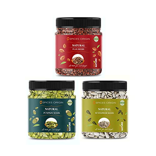 Spices Origin Raw Kürbis, Sonnenblume, Leinsamen | (Beste Immunitätskombination aller Zeiten) – je 250 g_Verpackung kann variieren