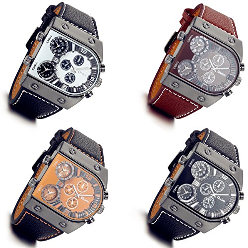 lancardo Herren Fashion Uhr mit 3 Quarz-Uhrwerk Zifferblatt Leder Band (4 Stück)