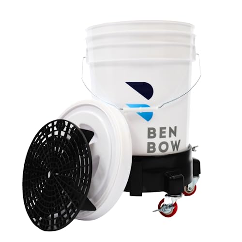 BENBOW Premium Set: Wascheimer 20 Liter Weiß, passender Eimerdeckel, Schmutzsieb und Eimerwagen - Langlebig und vielseitig, perfekt für die professionelle Autowäsche