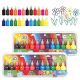 Playkidiz 3-D Art Pufffarbe für Kinder, 24 Pack-Farbpaket Squeeze-Farbe, nicht toxische Blätterfarbe, waschbarer Stofffarbe, klassische Farben, Alter 3+