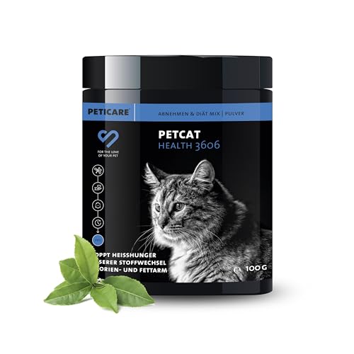 Peticare Diät Schlank Vital Pulver für Katzen | Unterstützt Abnehmen-Prozess und Gewichtskontrolle | Verringert Übergewicht & stärkt Sättigung | natürliches Ergänzungsfutter | petCat Health 3606