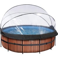 EXIT Wood Pool ø427x122cm mit Abdeckung und Sandfilter- und Wärmepumpe - braun