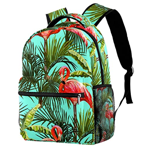 Leichter Rucksack für Studenten, Laptop-Rucksack, Reise-Büchertasche für Mädchen, Jungen, Teenager, tropische Flamingo, grüne Blätter, #1799, 29cm*20cm*40cm, Schulranzen