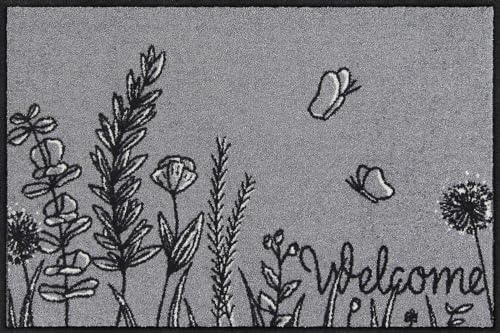 Salonloewe Fussmatte Eingangsmatte Sauberlaufmatte, Gemustert, Größe 50 x 75 cm, Verschiedene Muster (Summer Grasses Grey)