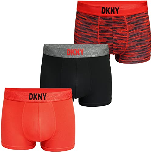DKNY Herren Mens Premium Supersoft Modal Cotton Boxer Trunks Multipack of 3 S Boxershorts, Naperville-Black/Print/Red, S (3er Pack)
