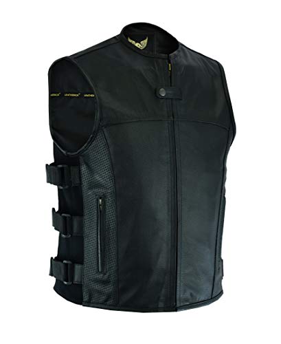 Leatherick Herren SWAT taktisch stil oben korn motorradfahrer Leder Weste mit tief taschen und Perforation auf tasche Panels schwarz 4XL
