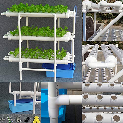 Hydroponic System, 108 Löcher 12 Rohre, 3 Schichten PVC-U Wasserkulturgärten Grow Set mit Wasserpumpe für Hydroponische, Erdlose Pflanzenanbau-Systeme