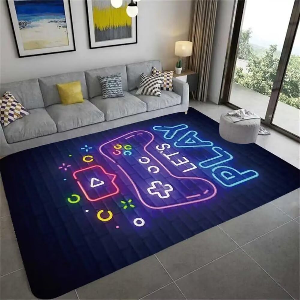 XINGXISHI Teppich Schlafzimmer Modern Gamer 3D Controller Wohnzimmer Teppich rutschfeste Graffiti Spielkonsole Dekoration Carpets Großen Polyester Krabbelmatte für Kinder