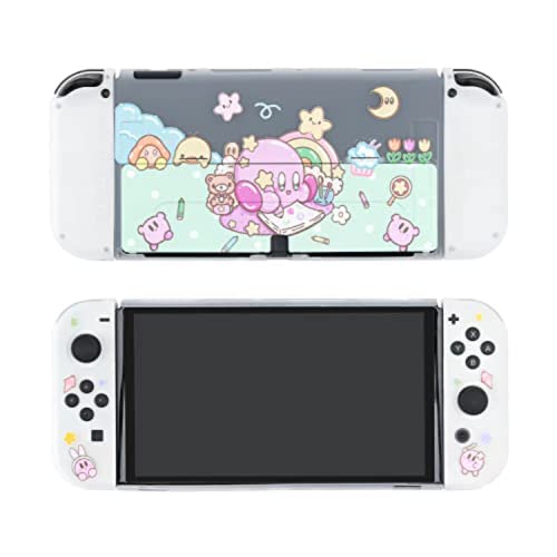 ENFILY Süße Kirby-Hülle kompatibel mit Nintendo Switch OLED, andockbare Hülle, ergonomische weiche TPU-Griffhülle für Joycon, Sparkle Skin Set