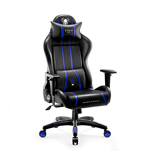 Diablo X-One 2.0 Gaming Stuhl Gamer Chair Bürostuhl Schreibtischstuhl Verstellbare Armlehnen Ergonomisches Design Nacken/-Lendenkissen Wippfunktion Blau Normal (L)