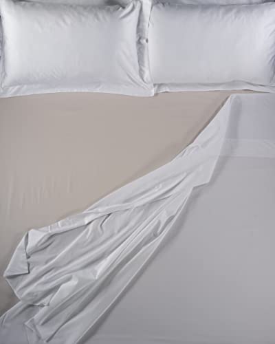 LENZUOLISSIMI - Bettwäsche aus Satin-Baumwolle, Fadenzahl 300, für Doppelbett, 160 x 200 cm,, Hellbeige