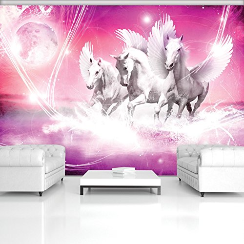 DekoShop Fototapete Vlies Tapete Moderne Wanddeko Wandtapete Pegasus auf rosa Hintergrund AMD589V4 V4 (254cm. x 184cm.) Tiere/Fauna