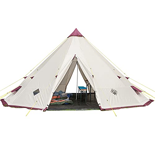 Skandika Campingzelt Tipi 301 | Zelt für 12 Personen, ohne/mit eingenähten Zeltboden, wasserdicht, Moskitonetz, 3 m Stehhöhe | Festivalzelt, Glamping, Outdoor (mit eingenähtem Zeltboden)