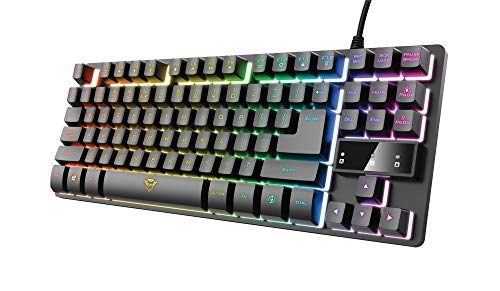 Trust Gaming TKL GXT 833 Thado Gamer Tastatur RGB Tenkeyless (20% Kleiner), Membrane, Spanisches QWERTY-Layout, Anti-Ghosting, USB, mit Kabel, PC/Computer