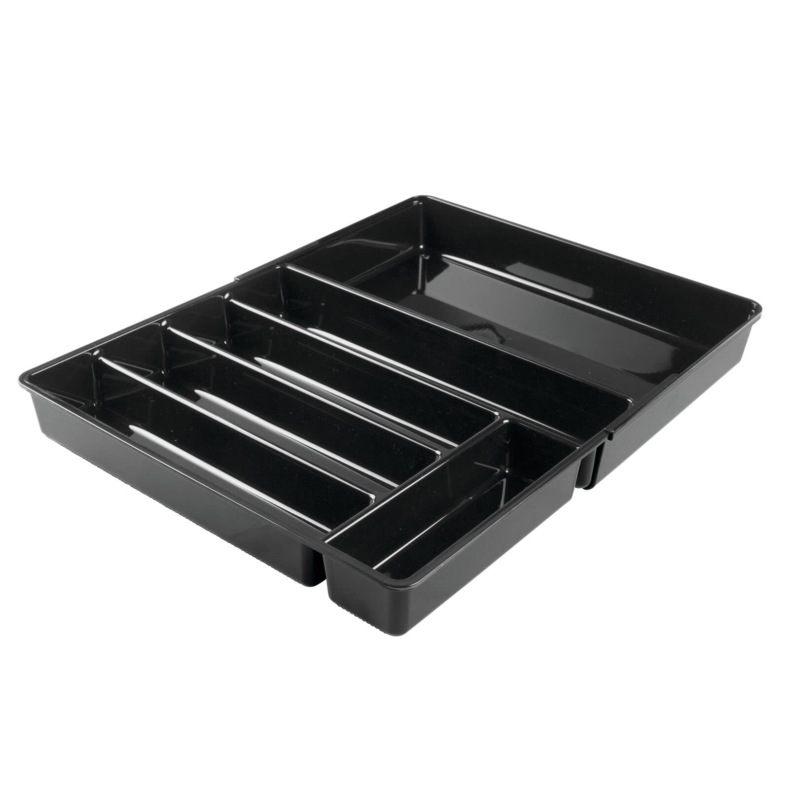 mDesign rutschfester Besteckkasten mit sechs Fächern – ausziehbarer Besteckeinsatz für Schubladen ordnet Küchenutensilien – Schubladenorganizer für diverse Utensilien nutzbar – schwarz