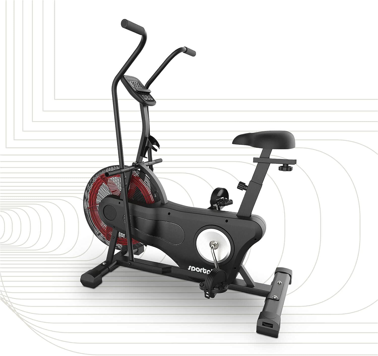SportPlus Air Bike Indoor Heimtrainer Fahrrad für Fitness | Crosstrainer für Zuhause | Hometrainer mit Doppel Riemenantriebrieb Computer | Fanbike…