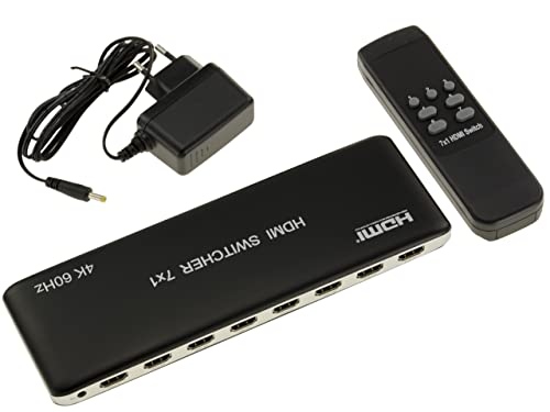 KALEA-INFORMATIQUE Videoverteiler mit HDMI 2.0b 4K 60Hz, Switch 7 auf 1, um 7 Eingänge auf 1 Ausgang umzuleiten. Mit Fernbedienung