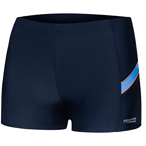 Aqua Speed Boxer Badehose Herren + gratis eBook | Retro Schwimmhosen Männer | Mens Swimwear | UV Badepants | Wiliam, Gr. L, 432 Navy Blue orange