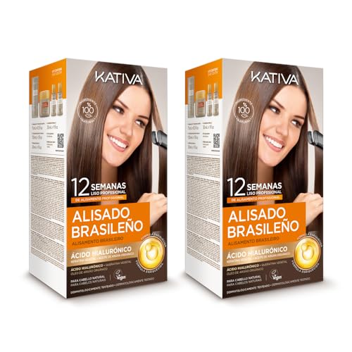 Kativa Brasilianische Glättung – Neue Formel mit Hyaluronsäure – Professionelle Haarglättung zu Hause – bis zu 12 Wochen – Keratin-Glättung – Vegane Formel – einfach aufzutragen