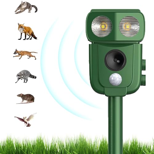 Ultraschall Abwehr mit Solarbetrieb und Blitz gegen Katzen, Hunde, Marder, Tierabwehr, Katzenschreck Hundeschreck Marderschreck