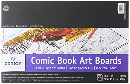 Canson Artist Series Comic Book Art Boards Block mit vorgedruckten, Nicht reproduzierbaren blauen Linien, 68 kg, 28 x 43 cm, 24 Blatt, weiß, 11" x 17"