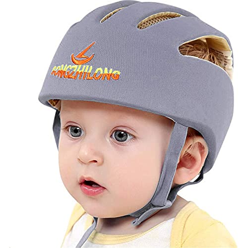 songzhilong Baby Helm Kleinkind Schutzhut Kopfschutz Baumwolle Hut Verstellbarer Schutzhelm - grau