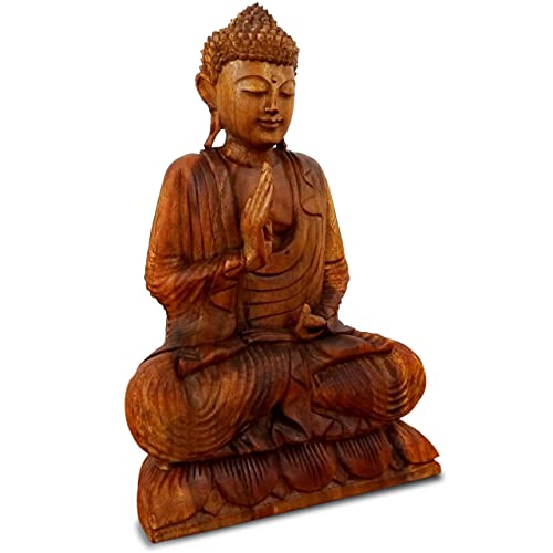 livasia ruheausstrahlender Buddha aus Holz, Skulptur, Buddhismus Statue, Dekofigur, Holzskulptur (groß)