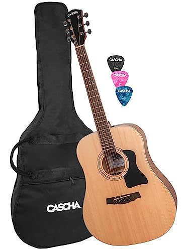 CASCHA Westerngitarre Set, inkl. Gigbag/Tasche, 3 Plektren, Dreadnought, Akustik Gitarre, Western Acoustic Guitar, Stahlsaiten, Anfänger & Fortgeschrittene