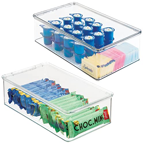 mDesign 2er-Set Kühlschrankboxen – Kühlschrank Vorratsdosen mit Klappdeckel – lebensmittelechte Aufbewahrungsboxen für Küche und Speisekammer – durchsichtig