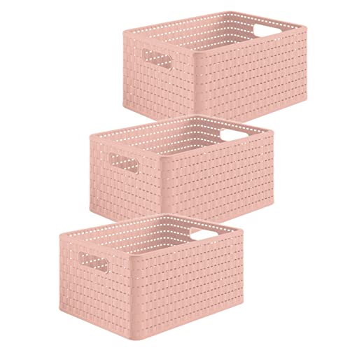 Rotho Country 3er-Set Aufbewahrungsbox 18l in Rattan-Optik, Kunststoff (PP) BPA-frei, pink, 3 x A4/18l (36.8 x 27.8 x 19.1 cm)