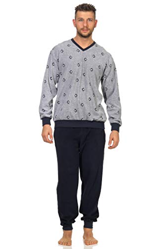 NORMANN-Wäschefabrik Herren Frottee Pyjama lang mit Bündchen - auch in Übergrössen bis Gr. 68/70-202 93 454, Farbe:grau, Größe:56