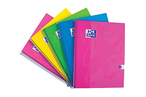 Oxford Touch 400109986 Notizbuch, Spiralbindung, A4, 5 Stück, mehrfarbig