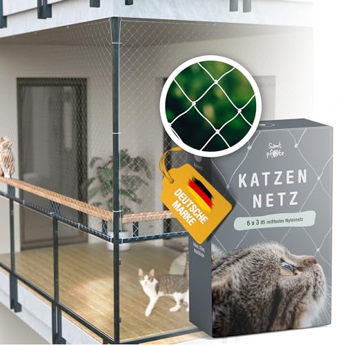 Samtpfote® Katzennetz für Balkon - 6 x 3 m - Balkonnetz transparent und reißfest - Großes und langlebiges Katzenschutznetz inkl. Montagematerial