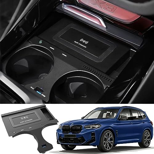 Kabelloses Ladegerät Auto für BMW X3 X3M 2022-2018 für BMW X4 X4M 2022-2019, 15W Wireless Schnellladendes Handy-Ladegerät für BMW G01 G02 Center Console-Zubehörfeld Geschenk für BMW-Besitzer