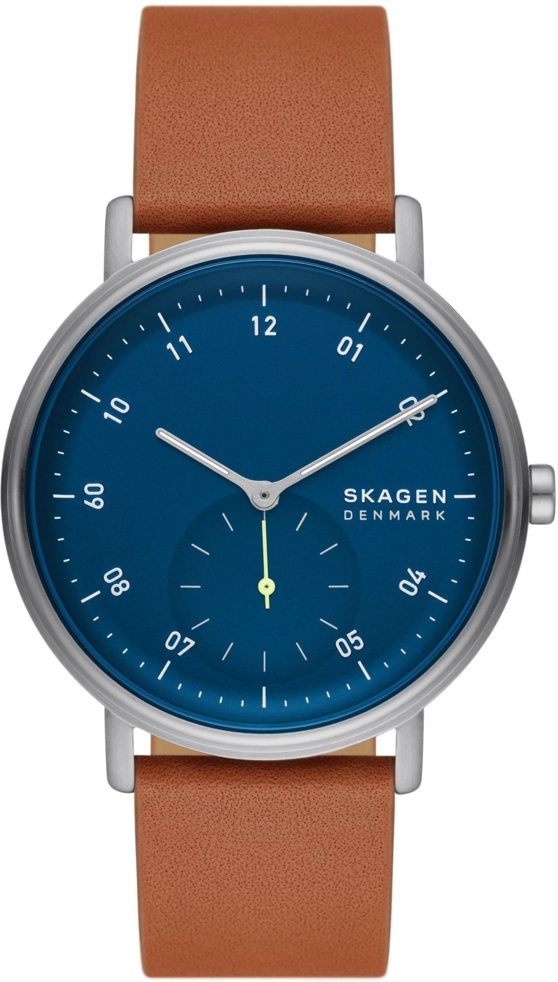 Skagen Herrenuhr Kuppel quarz/3 Zeiger Uhrwerk 44mm Gehäusegröße mit einem Lederarmband SKW6888, Blau