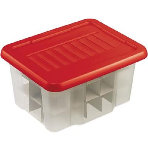 Sunware Weihnachts Decor Box 24 Liter mit flachem Deckel + Tabletts für 45 Kugeln - transp/rot