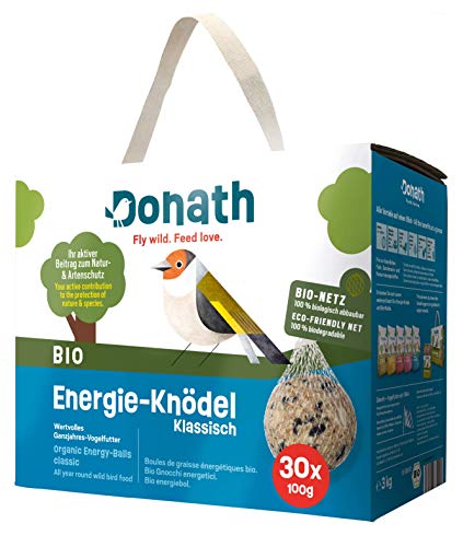 Donath Bio Energie-Knödel Klassisch im Bio-Netz - Meisenknödel im Bio-Netz- 100g je Knödel - kraftspendendes Fett - Ganzjahres Wildvogelfutter - aus unserer Manufaktur in Süddeutschland - 30er Karton