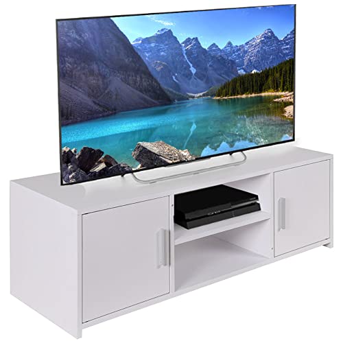 BAKAJI TV-Schrank aus Holz, Fernsehschrank, modernes Design, Fächer und Türen weiß, Holzwerkstoff, Medium