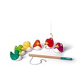 Janod - Angelspiel Enten - 6 Bunte Enten + 2 Angeln aus Holz - Badeenten - Gummienten Geschicklichkeitsspiel - Ideal für Kindergeburtstage - Kinderspielzeug ab 2 Jahren, J03246