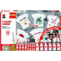 Marabu 0308000000101 - KiDS T-Shirt Party Pack, kreatives Set für bis zu 8 Kinder zum Gestalten und Verzieren von hellen Textilien, ideal für den Kindergeburtstag